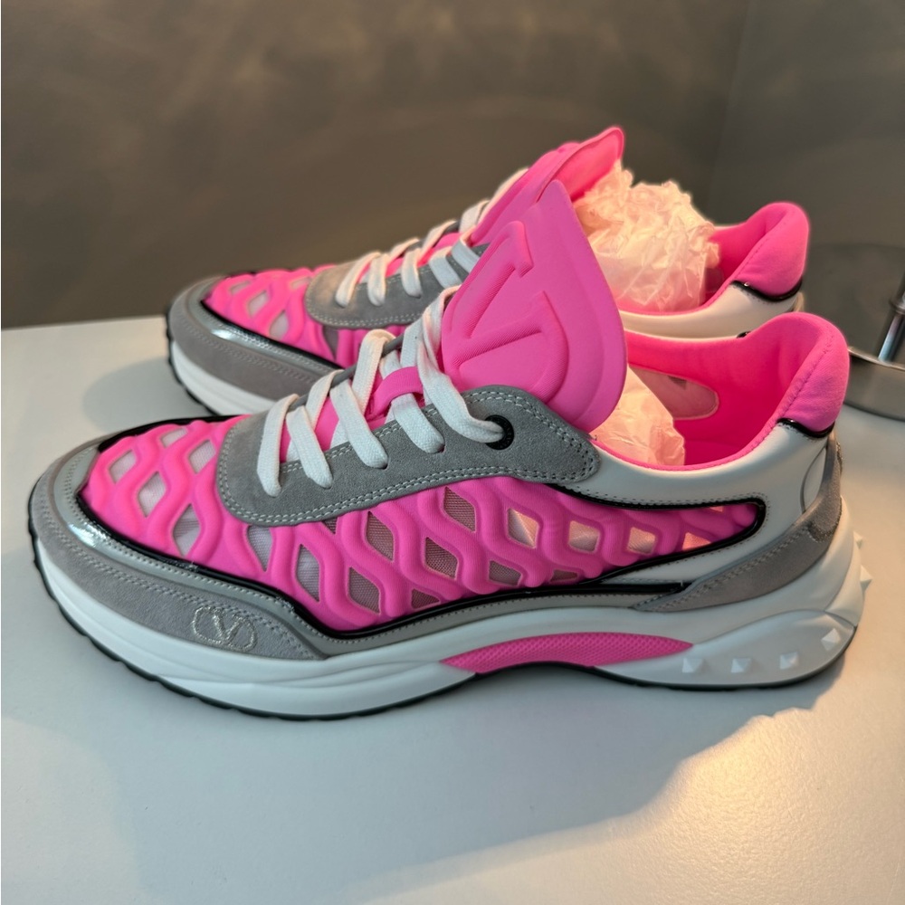 Valentino Neon Pink and Gray Sneakers - Picture 4 of 11